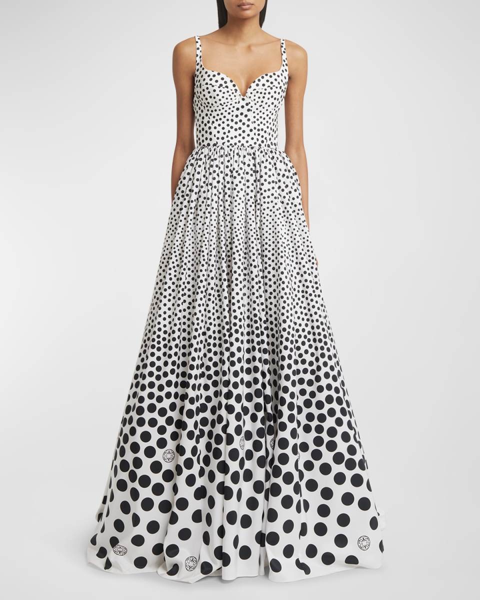 Degrade Polka-Dot Print Sleeveless Taffeta Bustier Gown